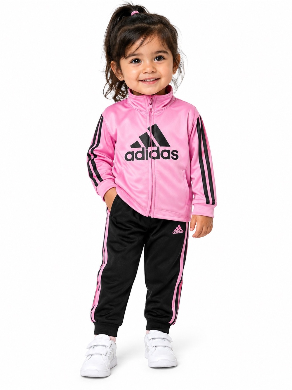 Adidas Pink and Black Kids Zip Track Jacket & Pants-2T